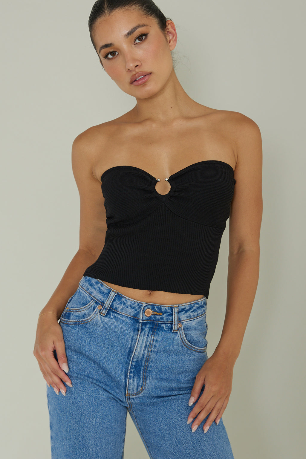 Real Talk Sweetheart Neckline Top Black by Selfie Leslie Australia
