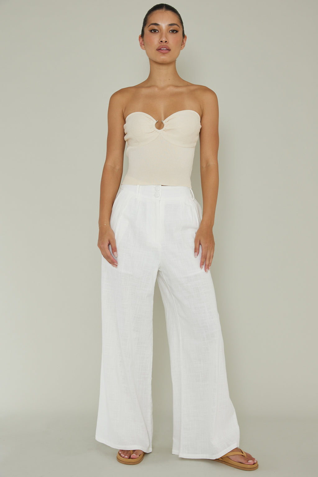 Real Talk Sweetheart Neckline Top Cream by Selfie Leslie Australia