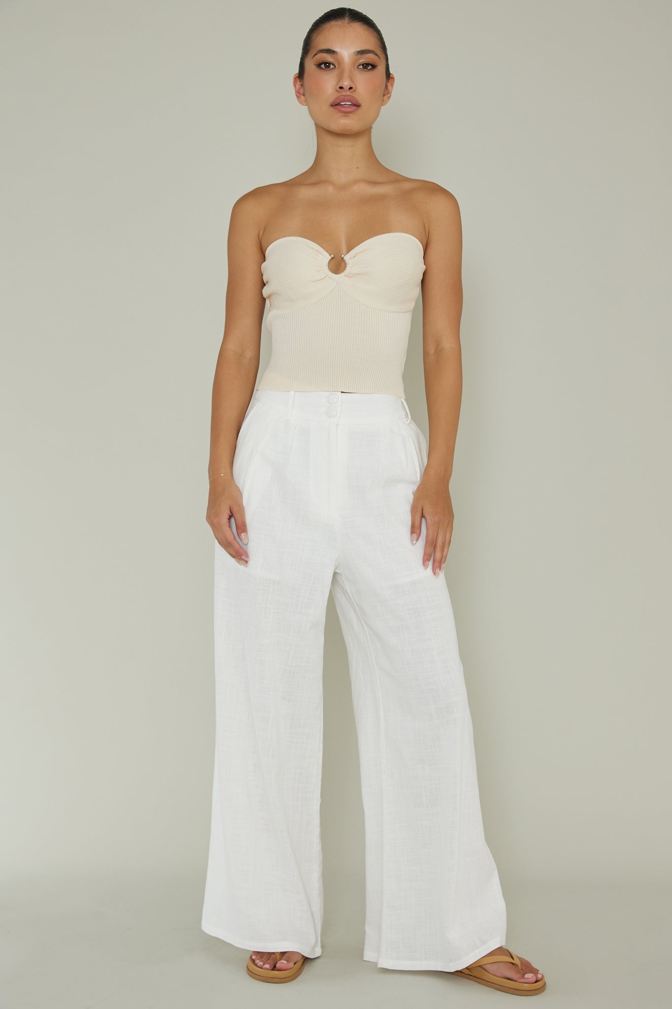 Real Talk Sweetheart Neckline Top Cream by Selfie Leslie Australia