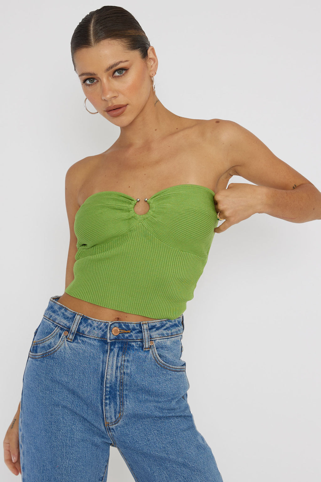 Real Talk Sweetheart Neckline Top Green by Selfie Leslie Australia