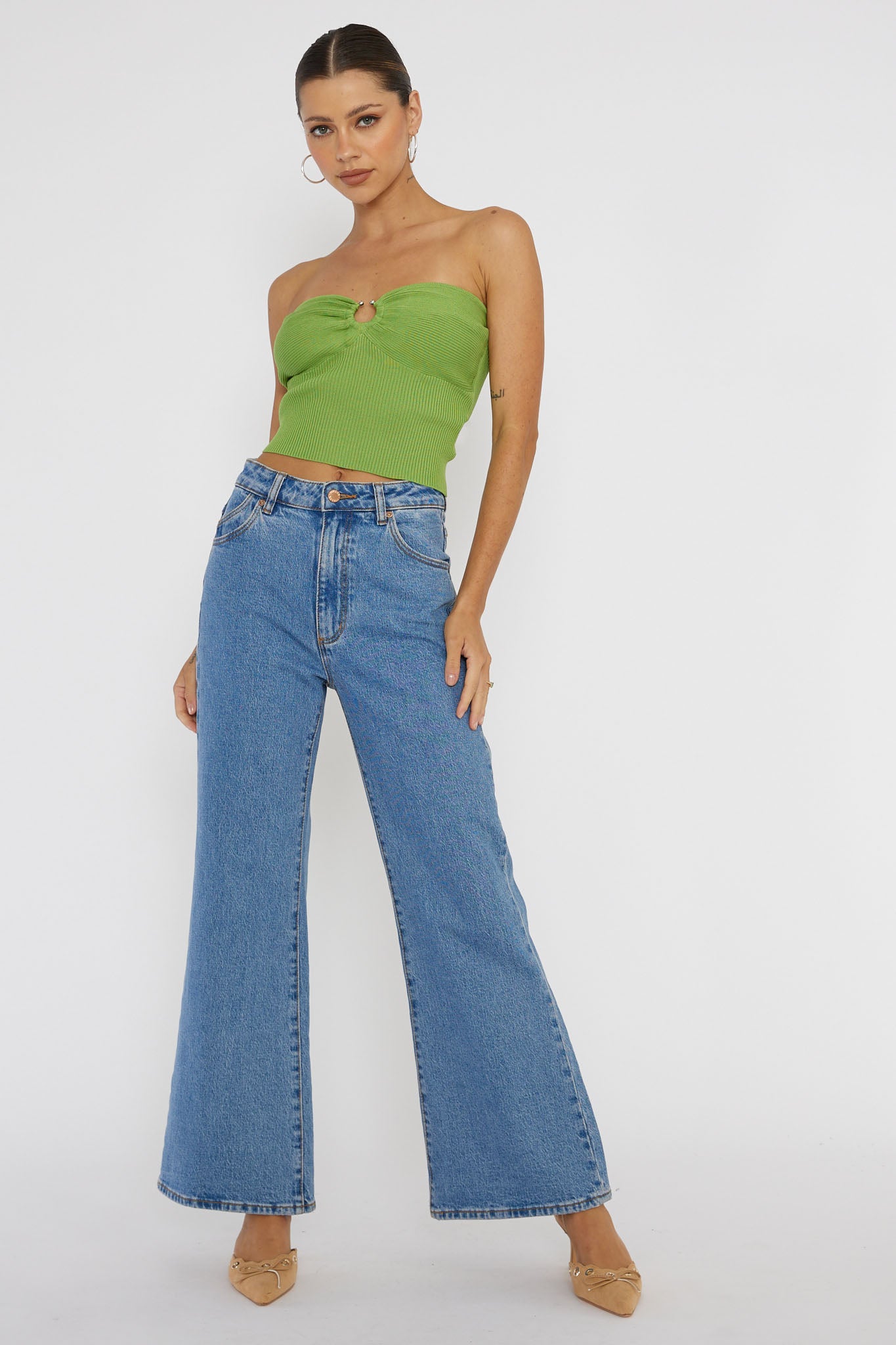 Real Talk Sweetheart Neckline Top Green by Selfie Leslie Australia