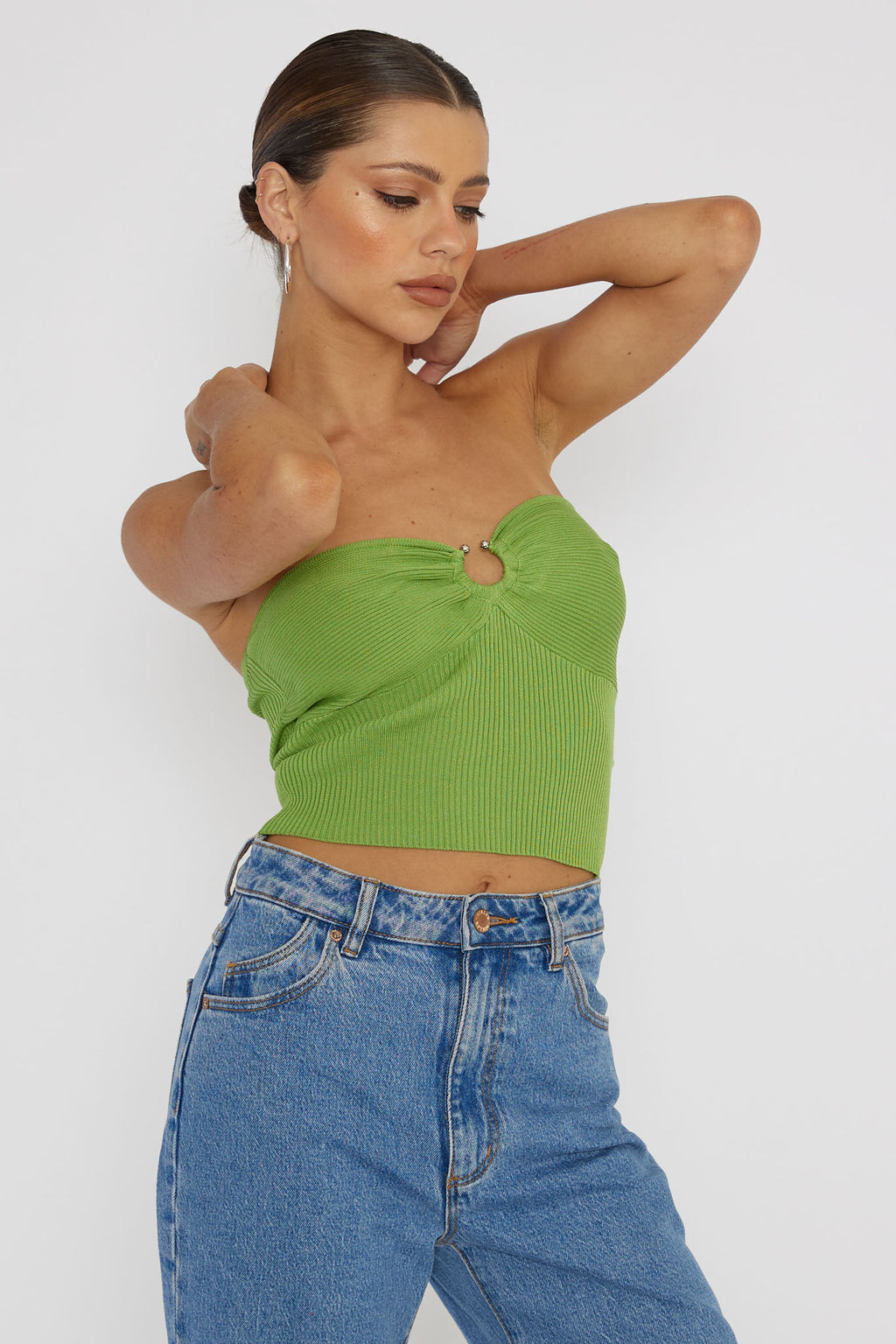 Real Talk Sweetheart Neckline Top Green by Selfie Leslie Australia