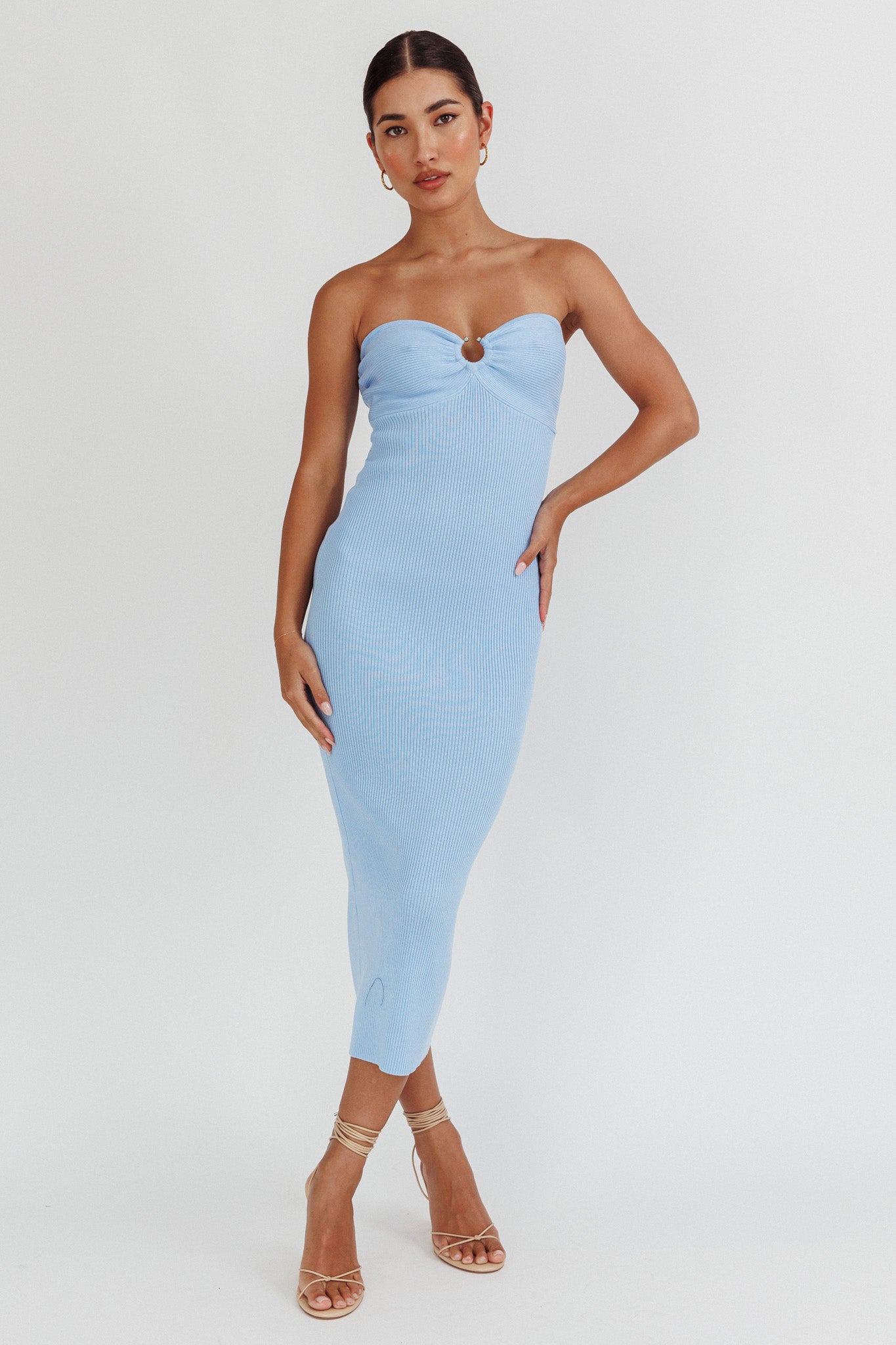 Real Talk Sweetheart Neckline Midi Dress Blue by Selfie Leslie Australia