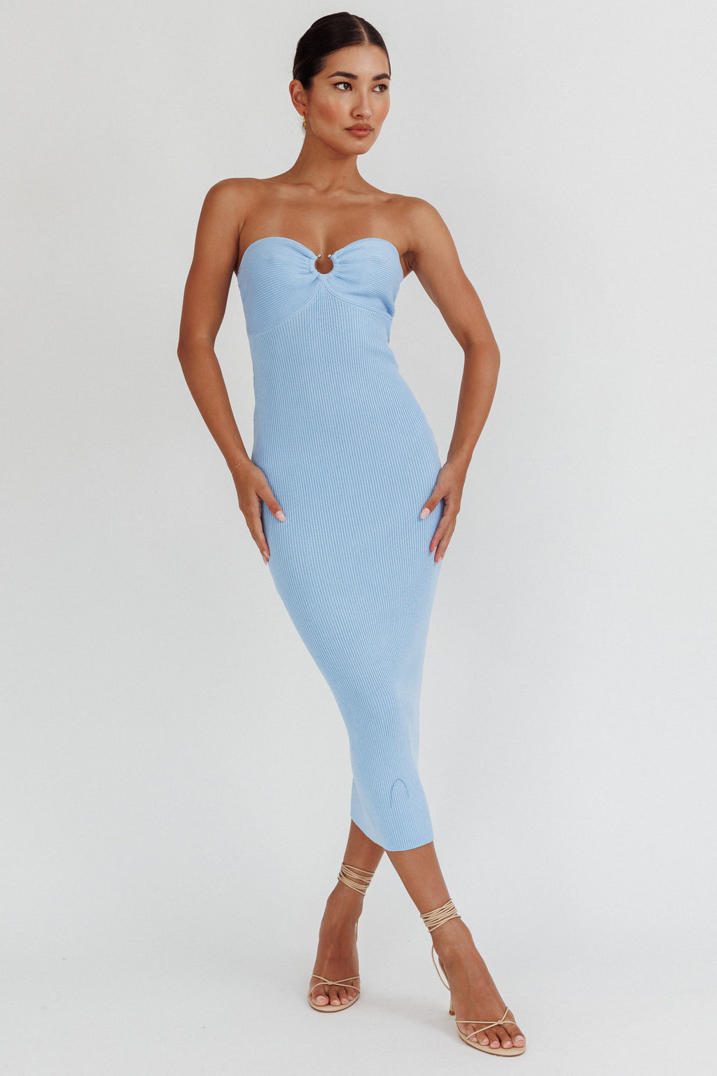 Real Talk Sweetheart Neckline Midi Dress Blue by Selfie Leslie Australia