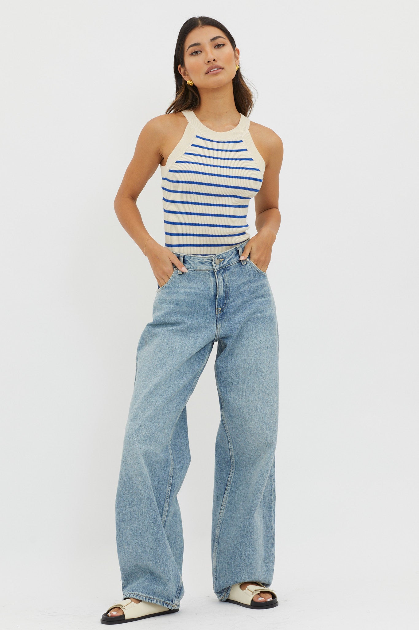 Made It Ribbed Knit Top Stripe Blue by Selfie Leslie Australia