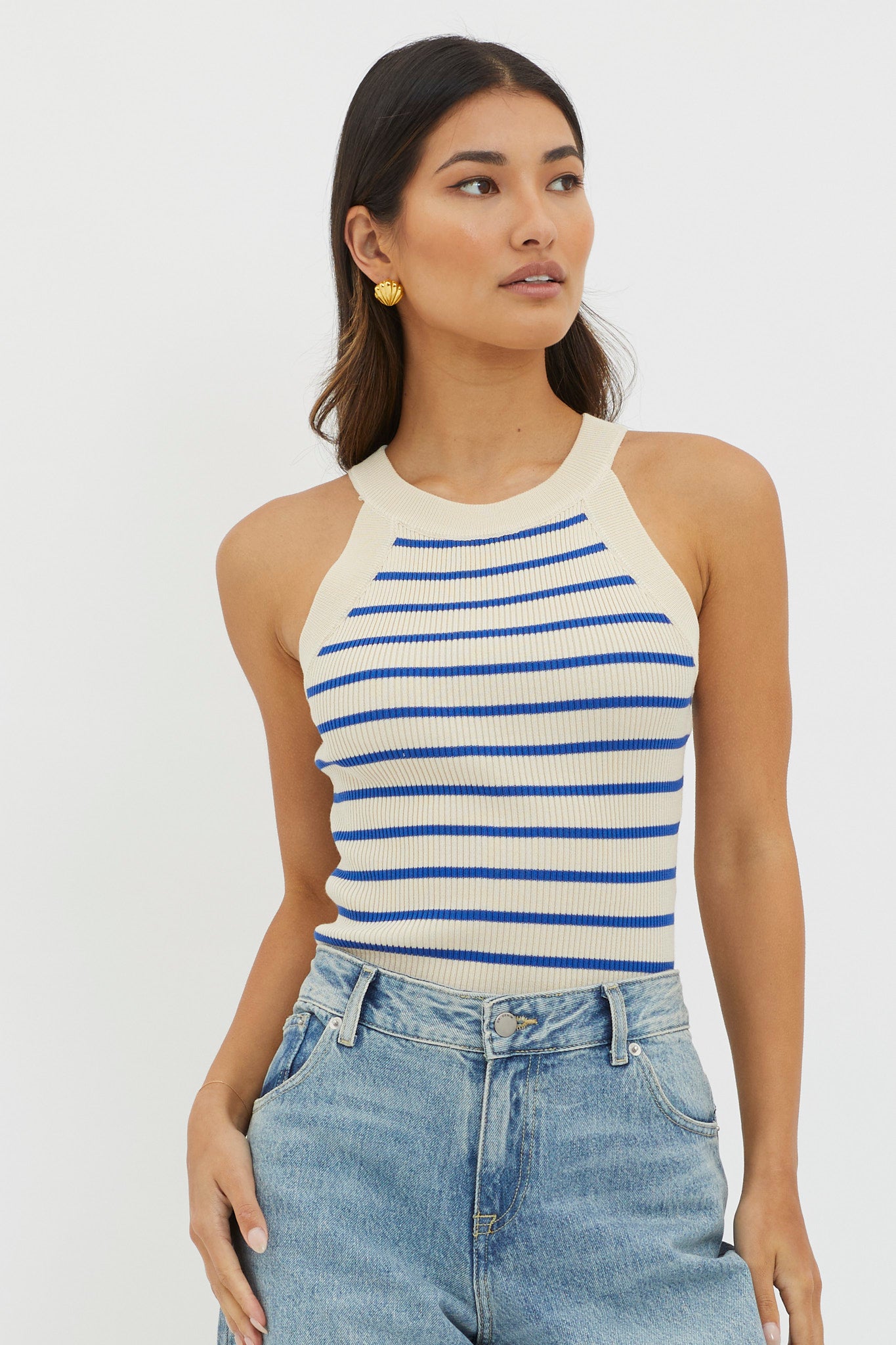 Made It Ribbed Knit Top Stripe Blue by Selfie Leslie Australia