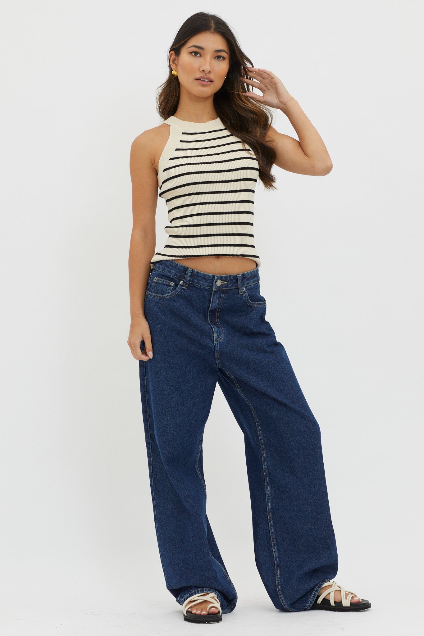 Made It Ribbed Knit Top Stripe Cream by Selfie Leslie Australia