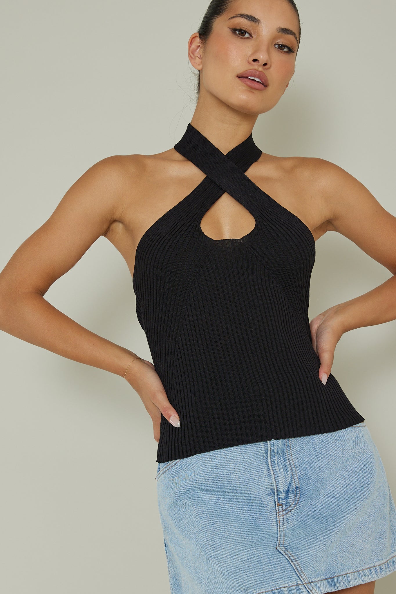 Lou Cut-Out Halter Top Black by Selfie Leslie Australia