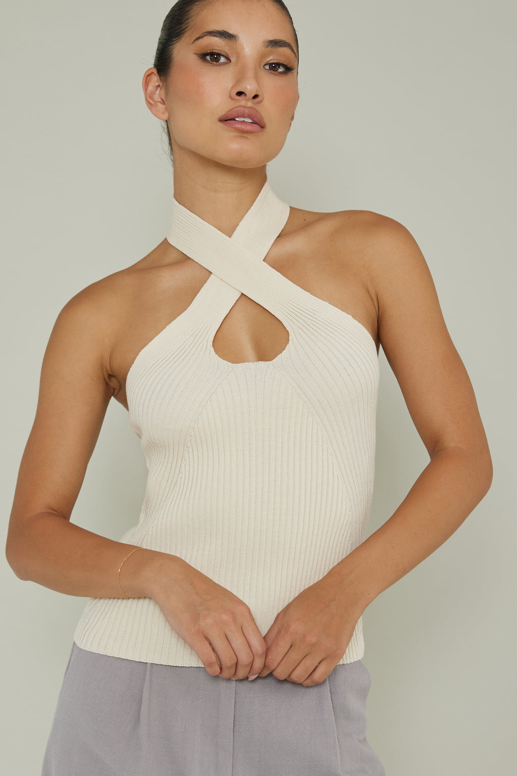 Lou Cut-Out Halter Top Cream by Selfie Leslie Australia