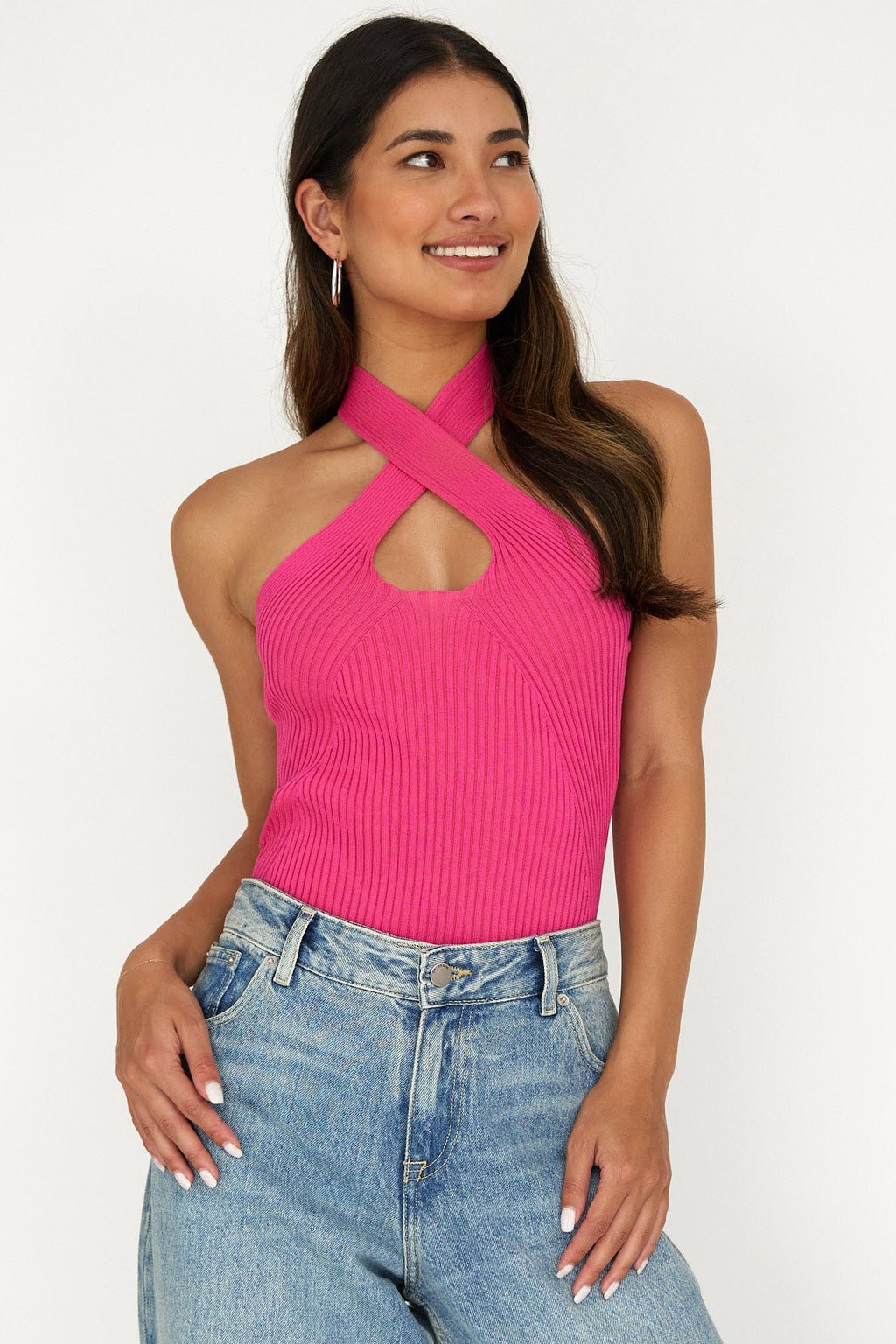 Lou Cut-Out Halter Top Hot Pink by Selfie Leslie Australia