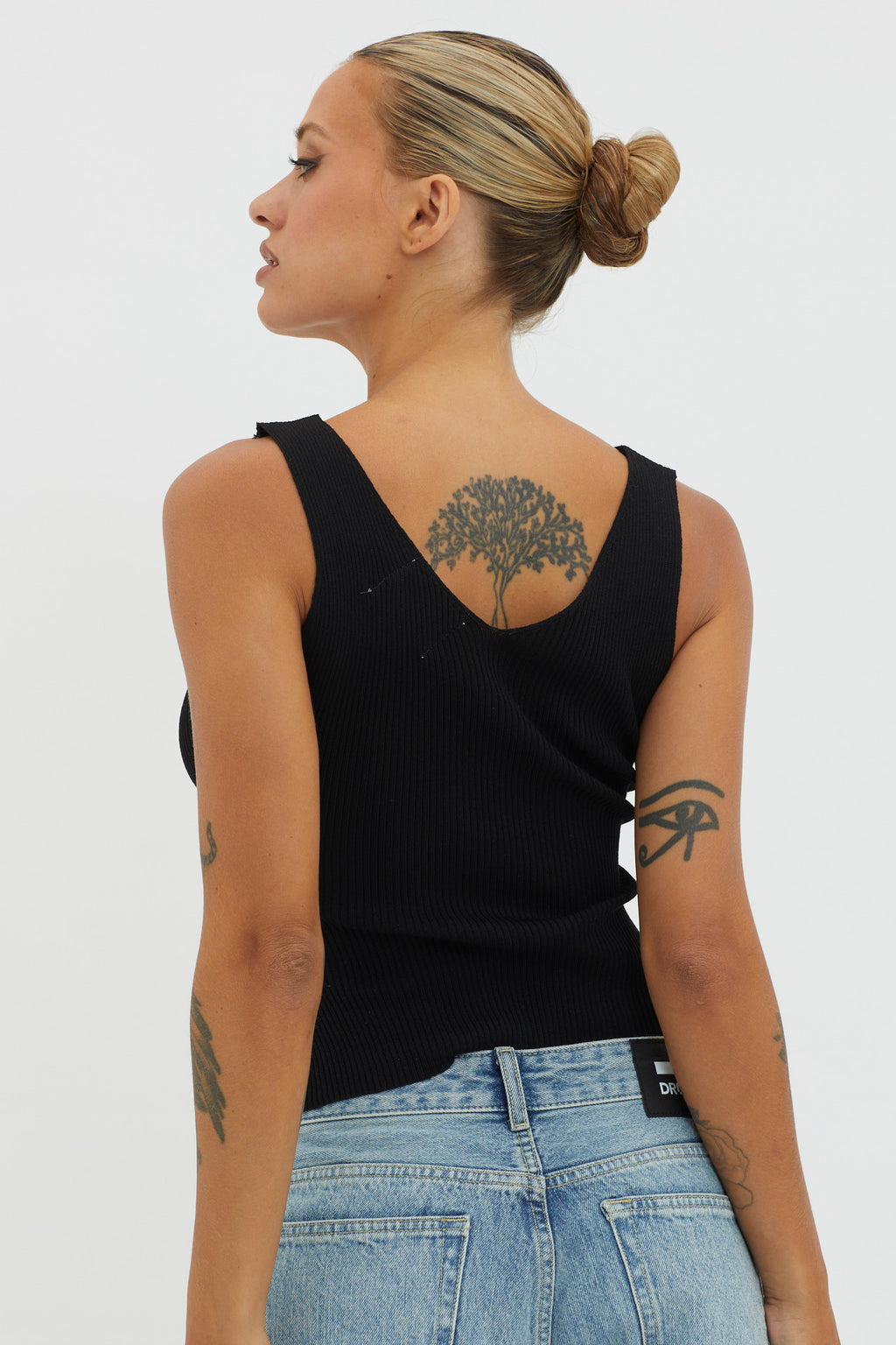 Off-Duty V-Neck Ribbed Knit Top Black by Selfie Leslie Australia