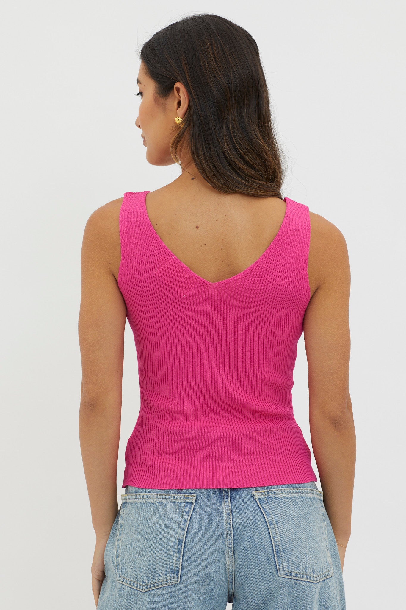 Off-Duty V-Neck Ribbed Knit Top Hot Pink by Selfie Leslie Australia