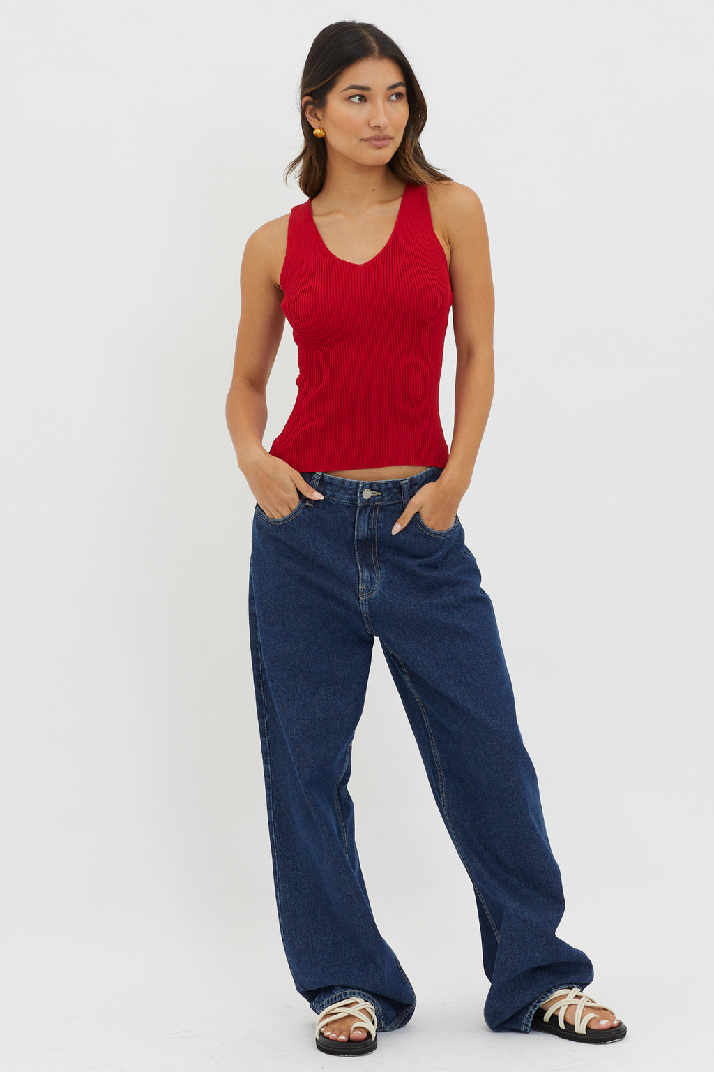 Off-Duty V-Neck Ribbed Knit Top Maroon by Selfie Leslie Australia