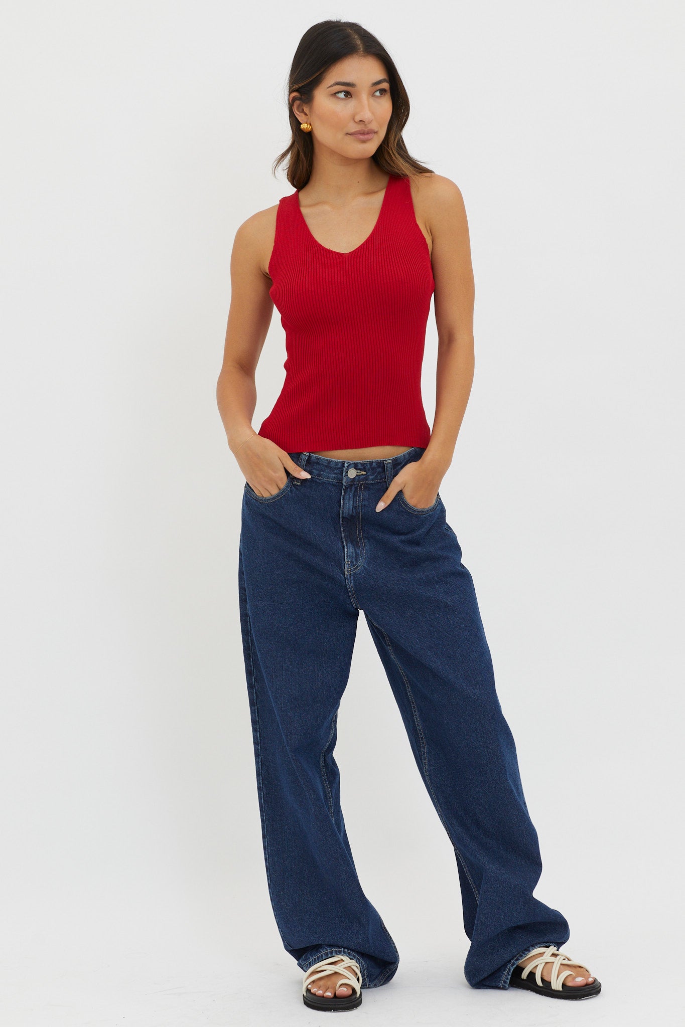 Off-Duty V-Neck Ribbed Knit Top Maroon by Selfie Leslie Australia