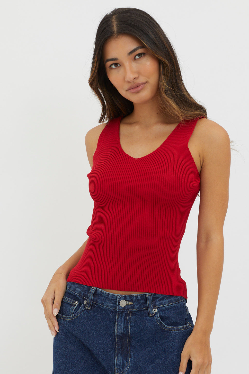 Off-Duty V-Neck Ribbed Knit Top Maroon by Selfie Leslie Australia