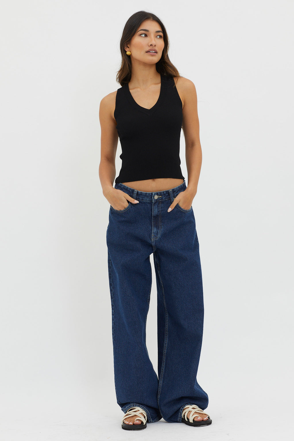 D'Lila V-Neck Ribbed Knit Top Black by Selfie Leslie Australia