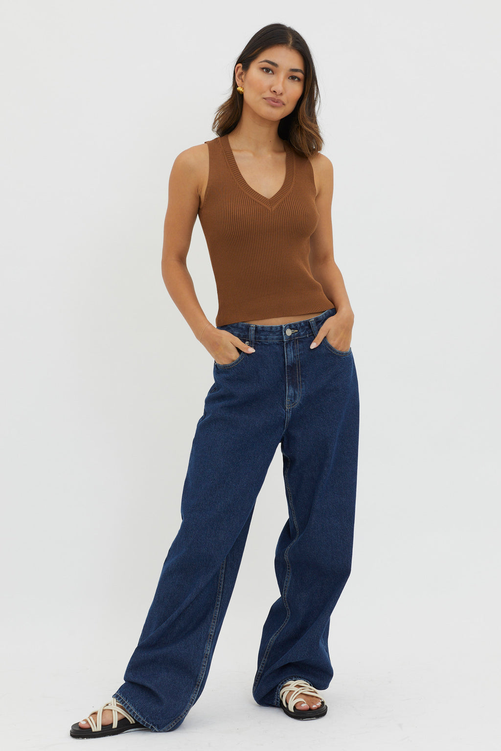 D'Lila V-Neck Ribbed Knit Top Chocolate by Selfie Leslie Australia
