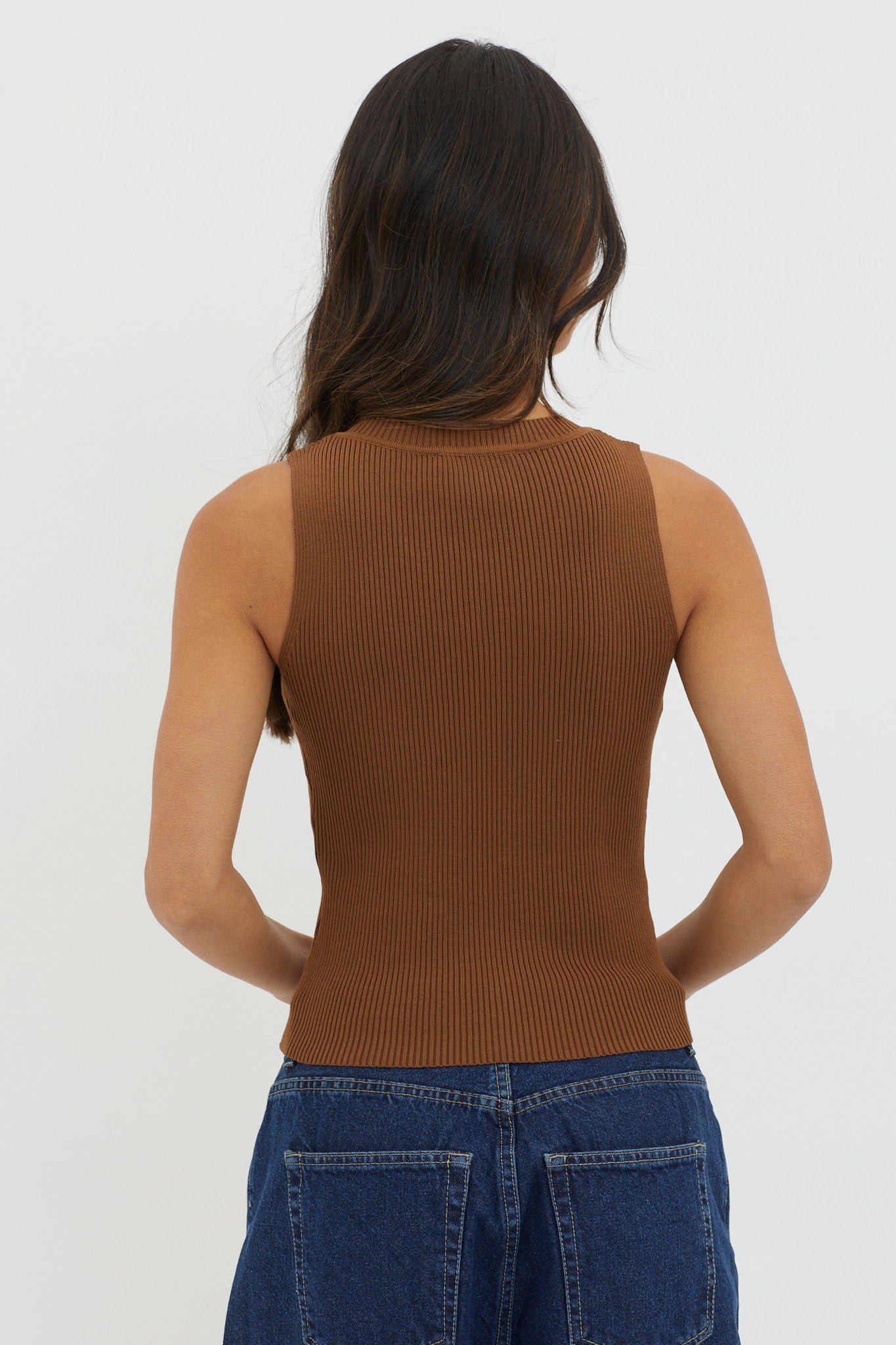 D'Lila V-Neck Ribbed Knit Top Chocolate by Selfie Leslie Australia