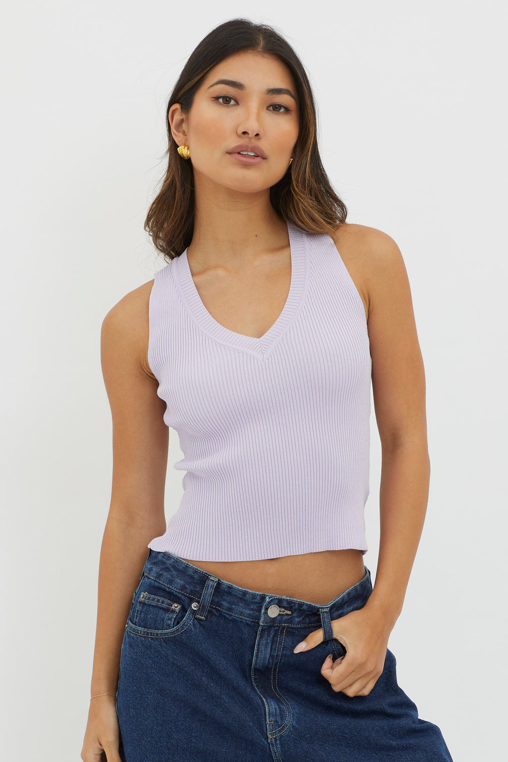D'Lila V-Neck Ribbed Knit Top Lilac by Selfie Leslie Australia