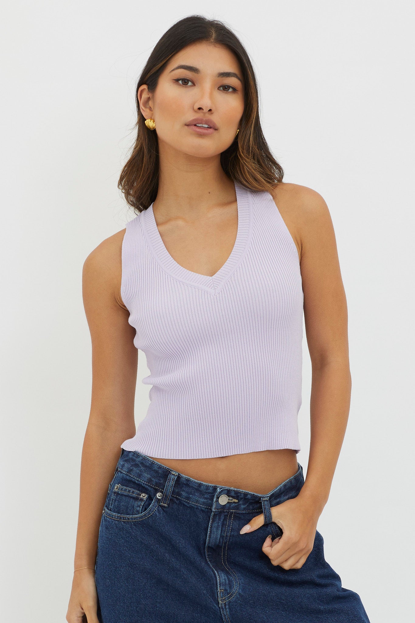 D'Lila V-Neck Ribbed Knit Top Lilac by Selfie Leslie Australia
