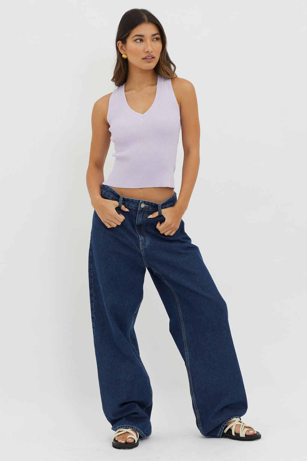 D'Lila V-Neck Ribbed Knit Top Lilac by Selfie Leslie Australia