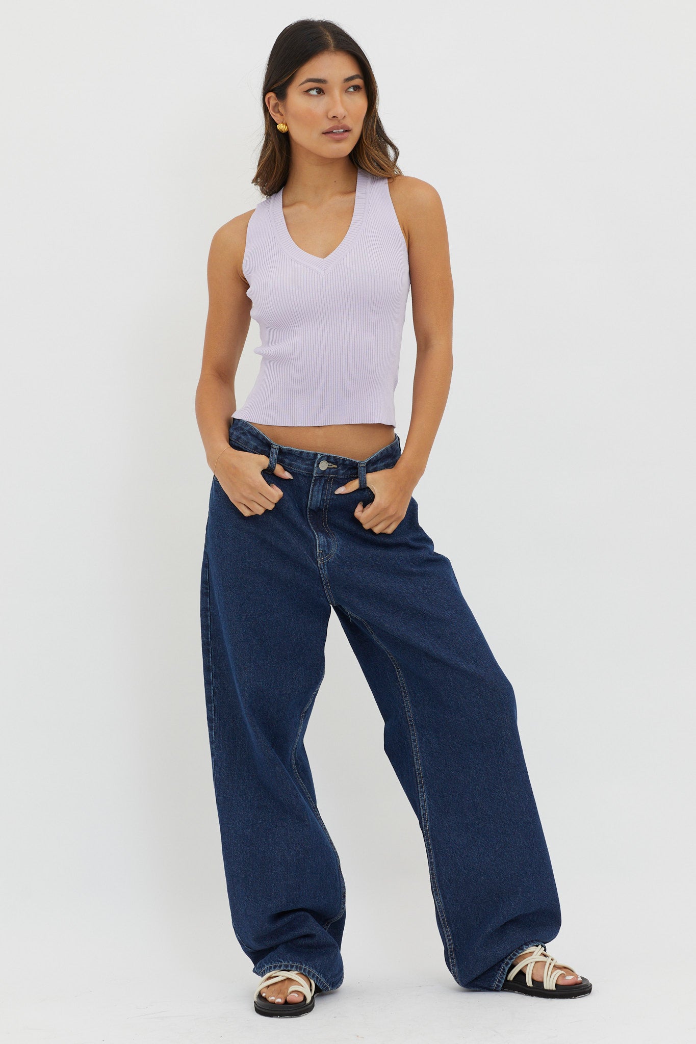 D'Lila V-Neck Ribbed Knit Top Lilac by Selfie Leslie Australia