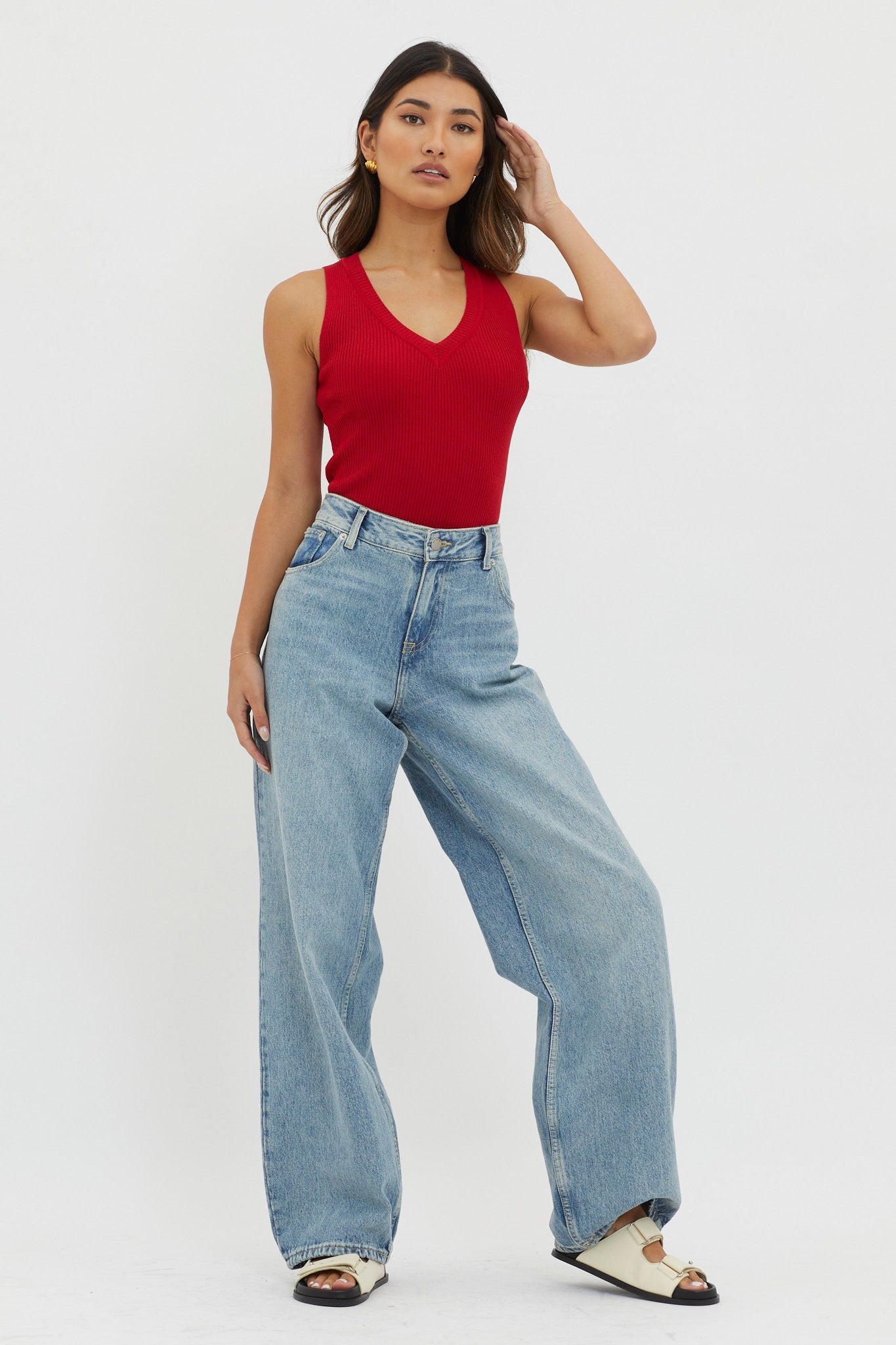D'Lila V-Neck Ribbed Knit Top Maroon by Selfie Leslie Australia