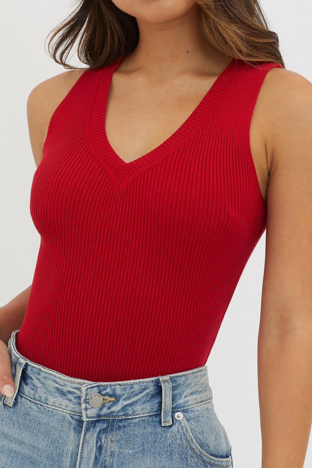 D'Lila V-Neck Ribbed Knit Top Maroon by Selfie Leslie Australia