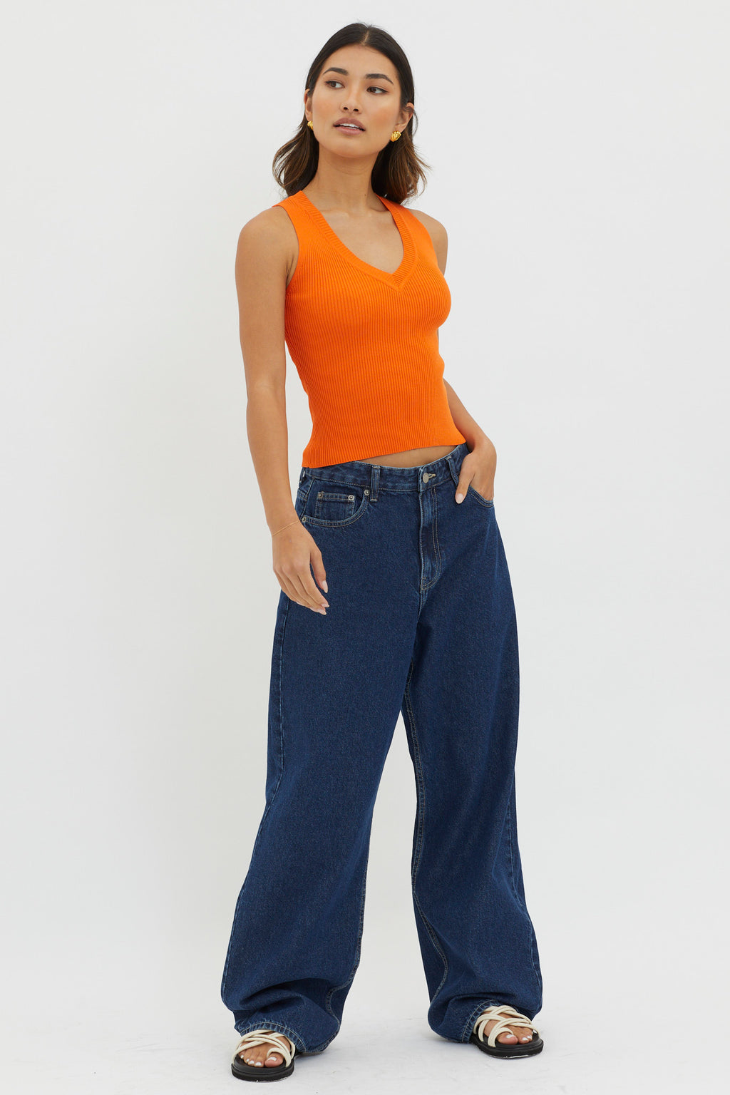 D'Lila V-Neck Ribbed Knit Top Orange by Selfie Leslie Australia