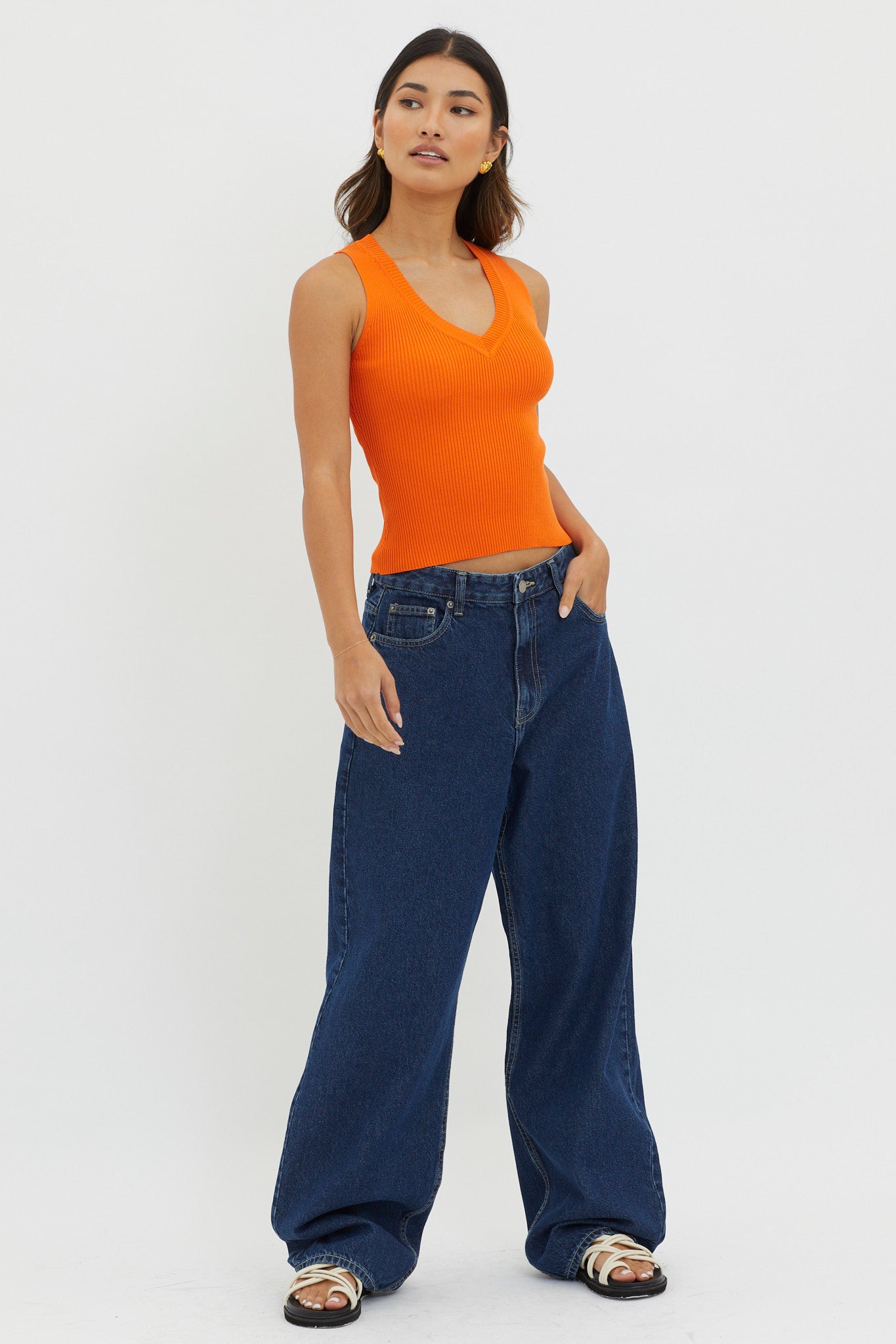 D'Lila V-Neck Ribbed Knit Top Orange by Selfie Leslie Australia