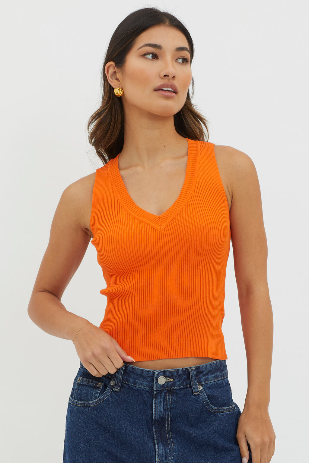 D'Lila V-Neck Ribbed Knit Top Orange by Selfie Leslie Australia