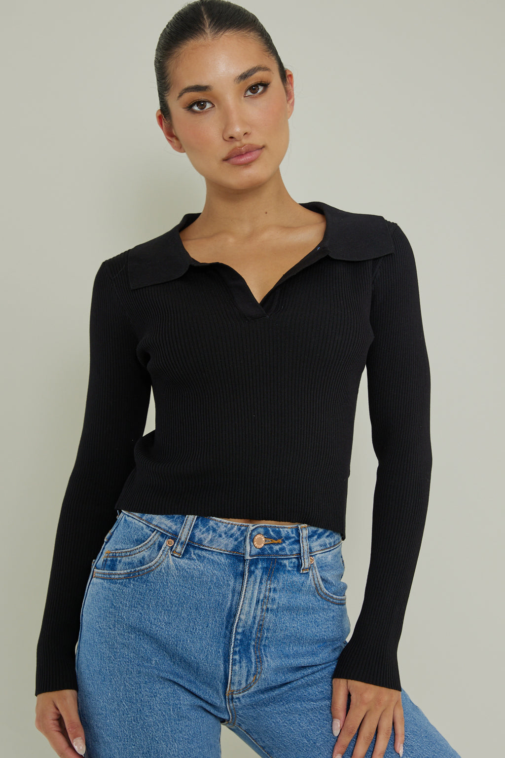 Lake Days Collared Knit Top Black by Selfie Leslie Australia