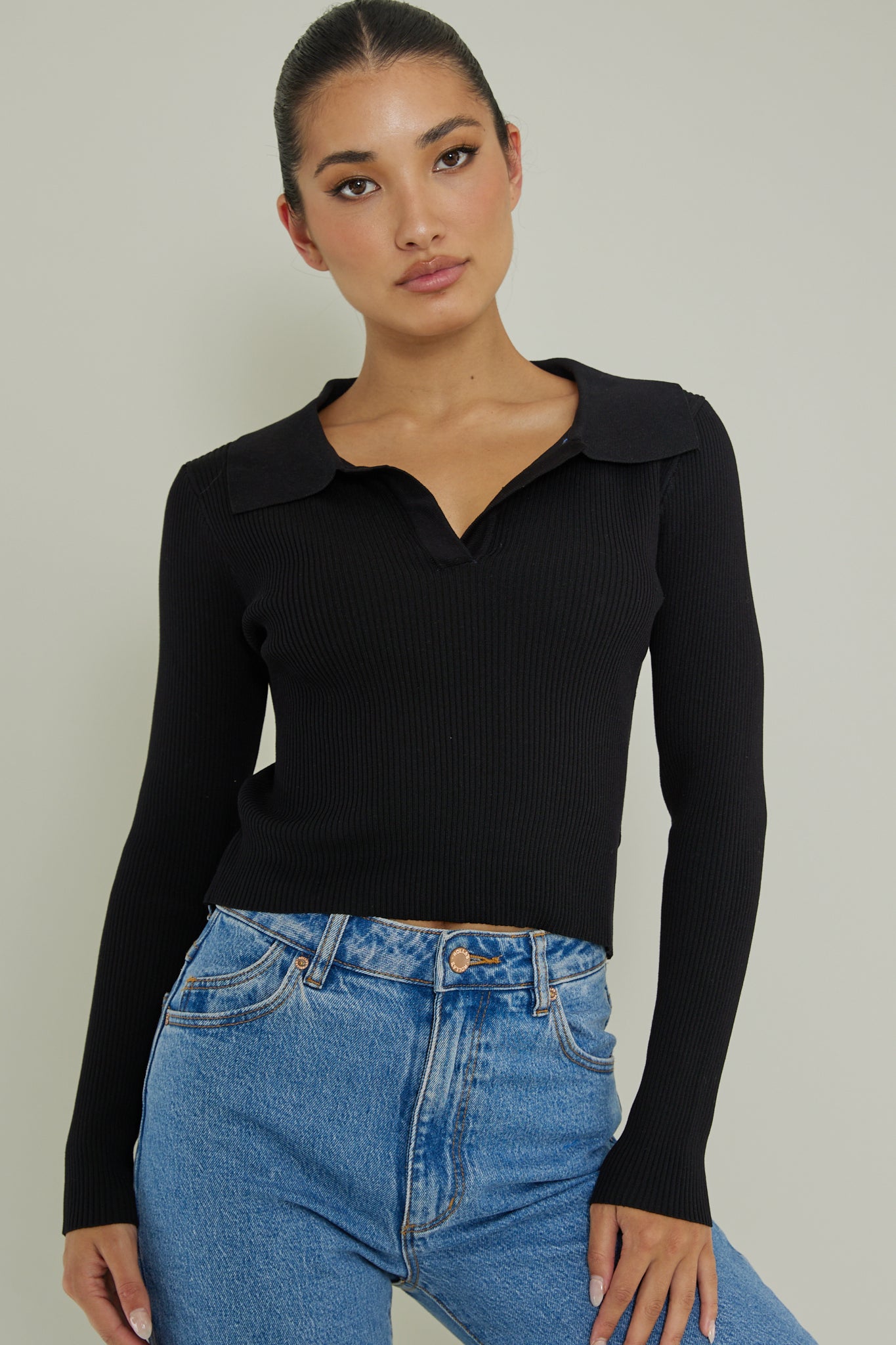 Lake Days Collared Knit Top Black by Selfie Leslie Australia