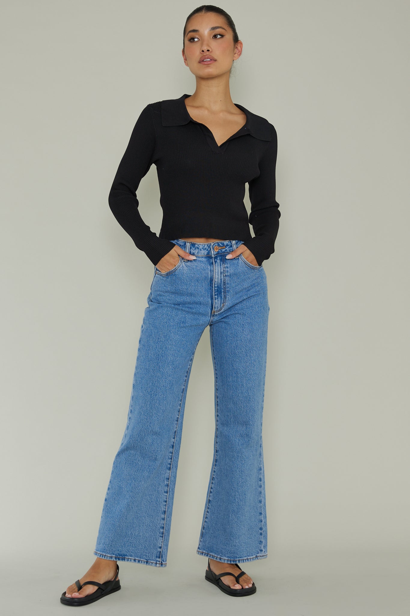 Lake Days Collared Knit Top Black by Selfie Leslie Australia