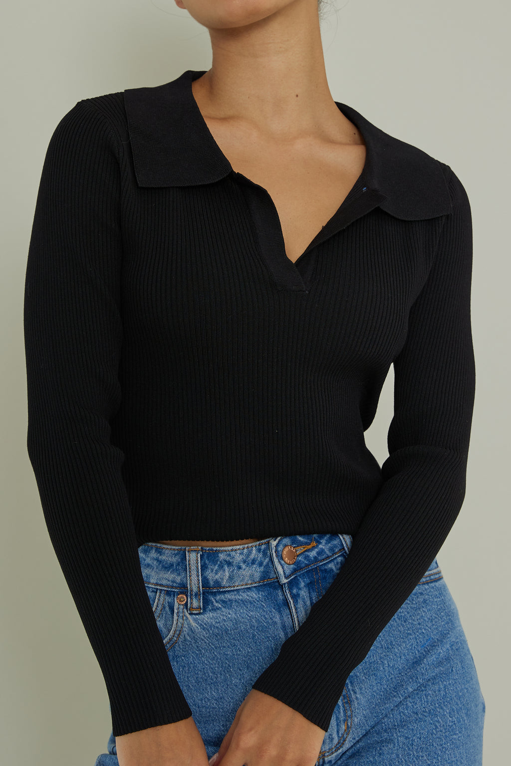 Lake Days Collared Knit Top Black by Selfie Leslie Australia