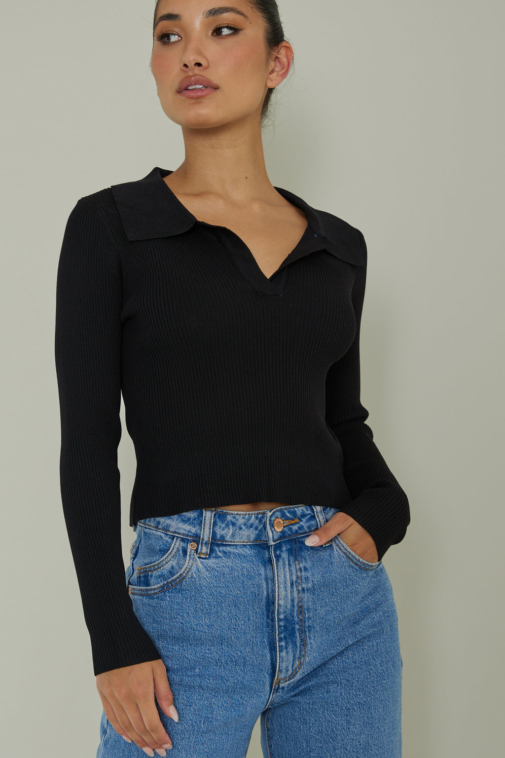 Lake Days Collared Knit Top Black by Selfie Leslie Australia