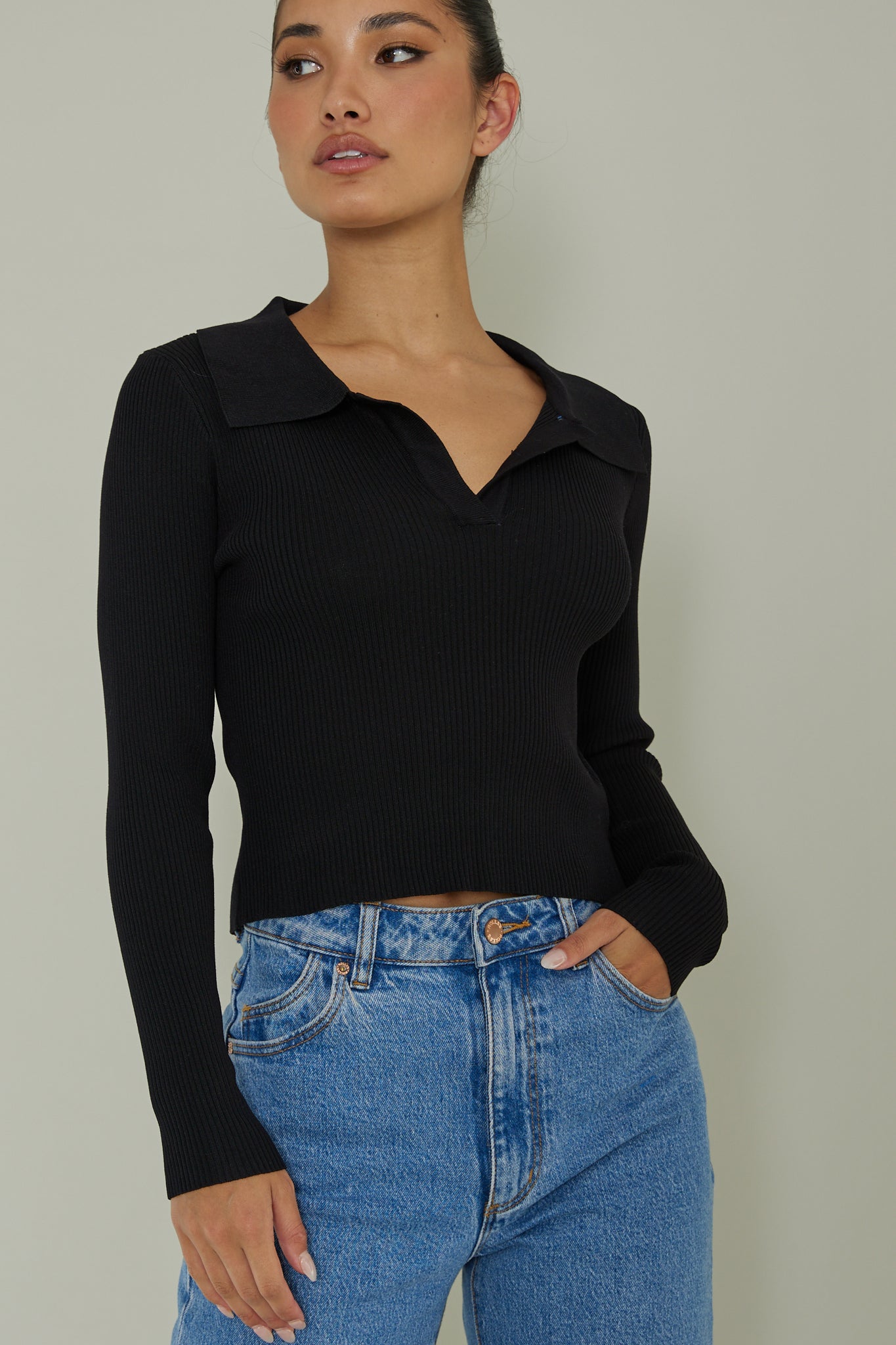 Lake Days Collared Knit Top Black by Selfie Leslie Australia