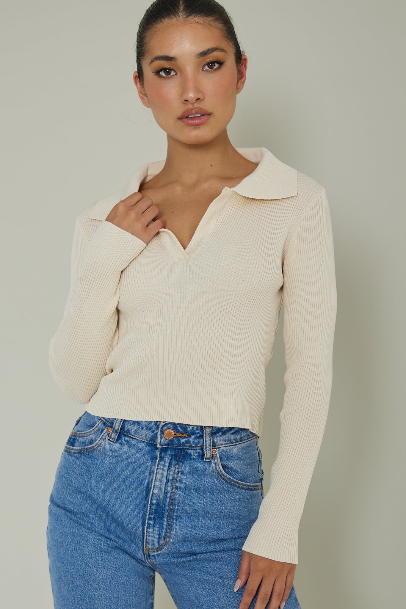 Lake Days Collared Knit Top Cream by Selfie Leslie Australia