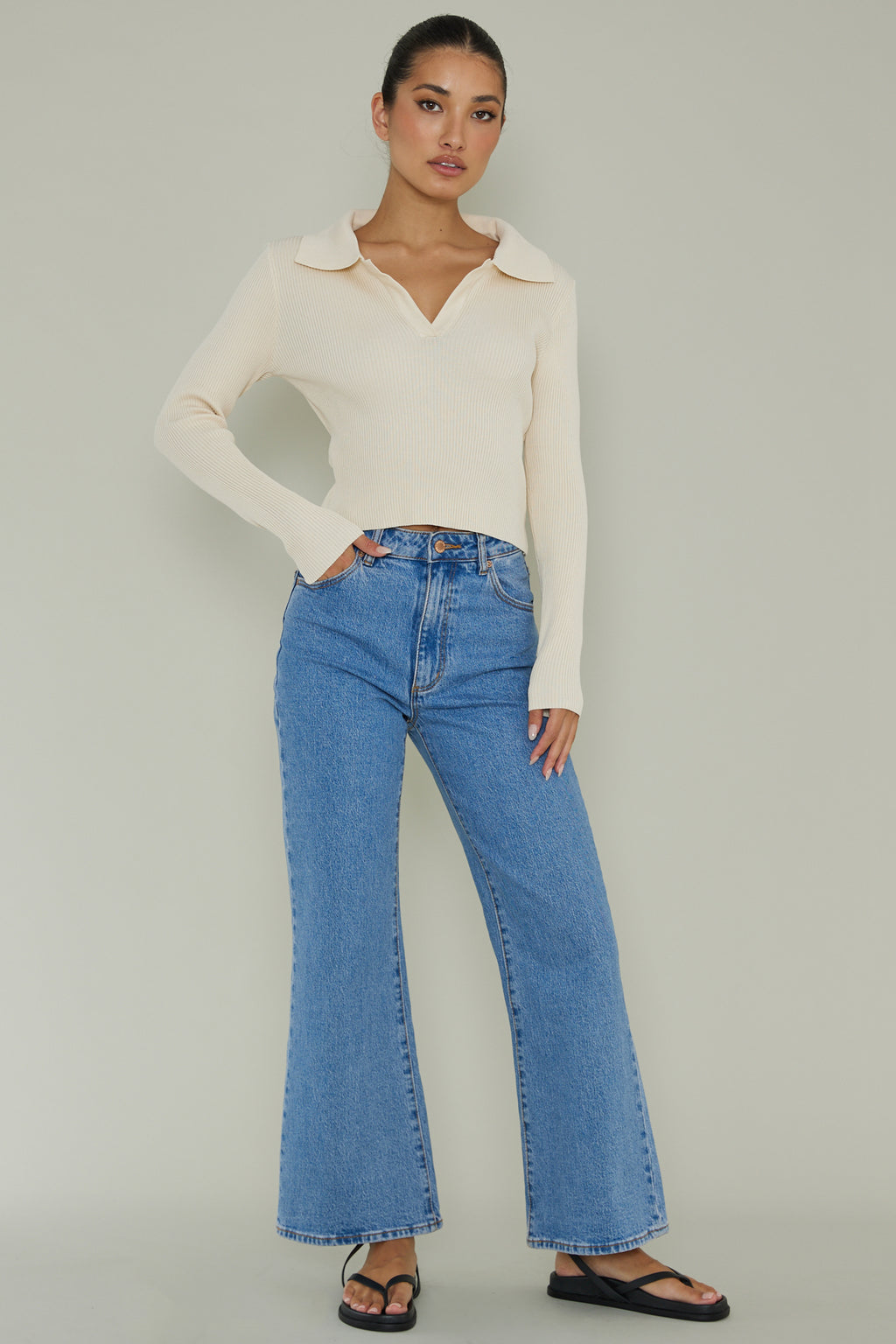 Lake Days Collared Knit Top Cream by Selfie Leslie Australia