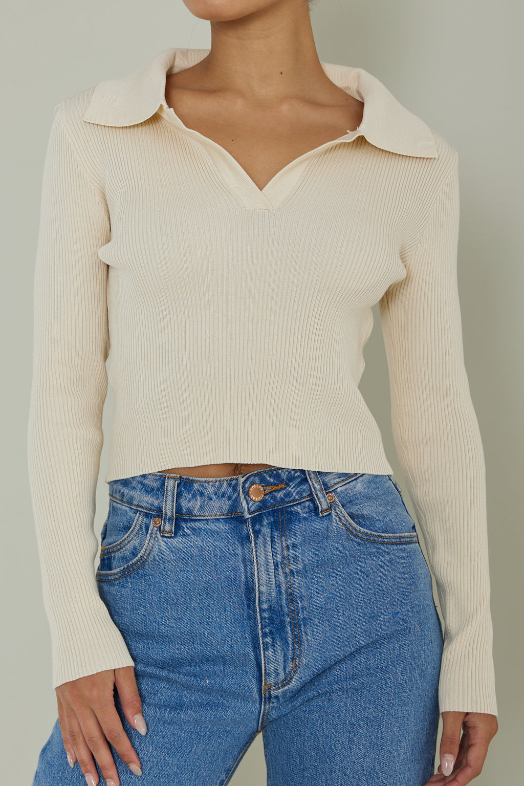 Lake Days Collared Knit Top Cream by Selfie Leslie Australia
