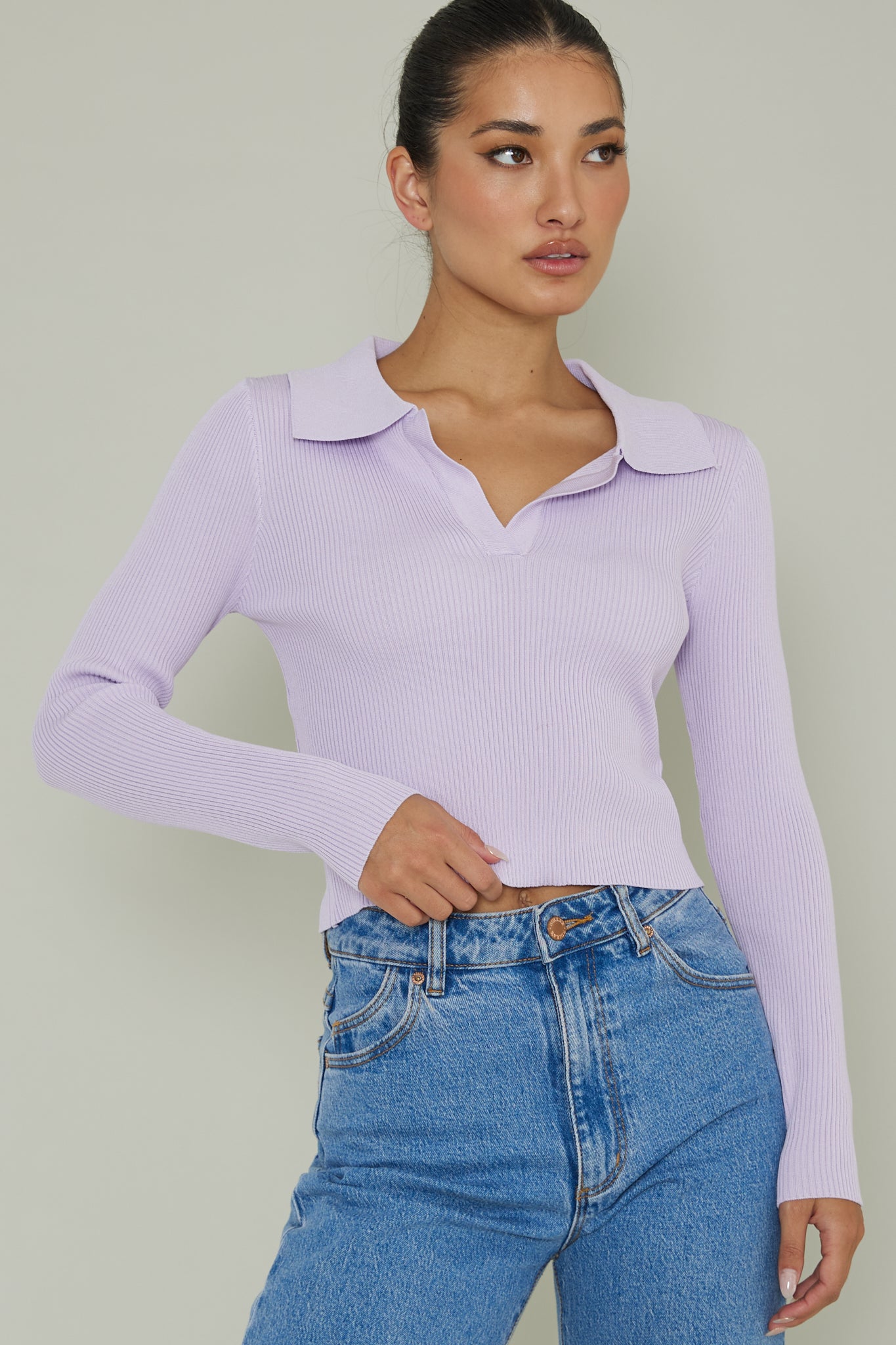 Lake Days Collared Knit Top Lilac by Selfie Leslie Australia