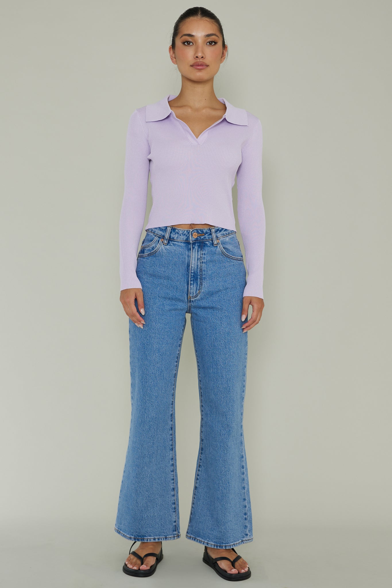 Lake Days Collared Knit Top Lilac by Selfie Leslie Australia