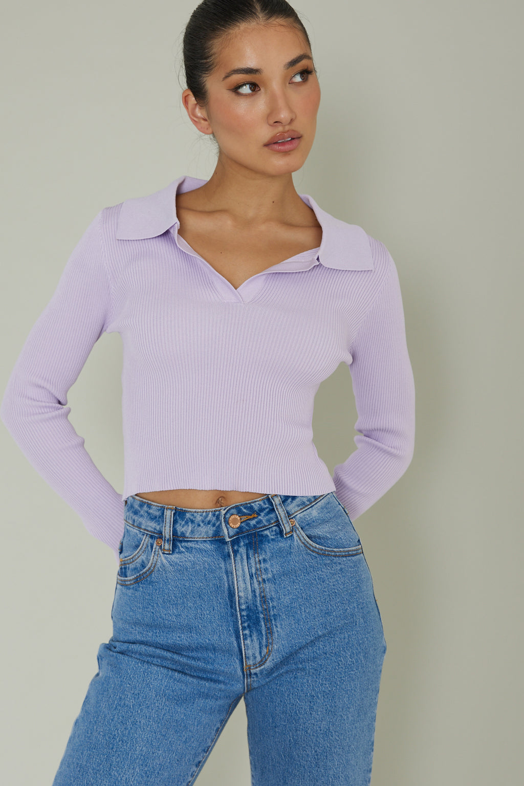 Lake Days Collared Knit Top Lilac by Selfie Leslie Australia
