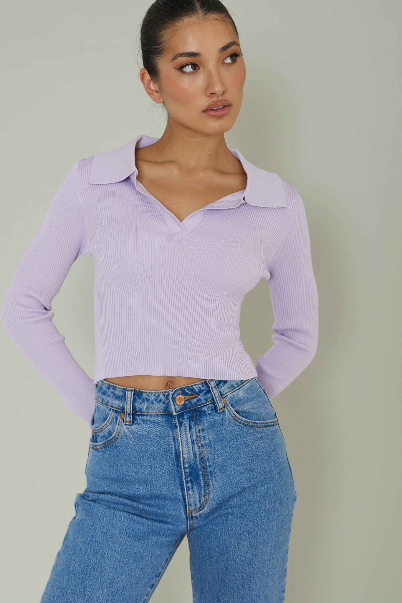 Lake Days Collared Knit Top Lilac by Selfie Leslie Australia