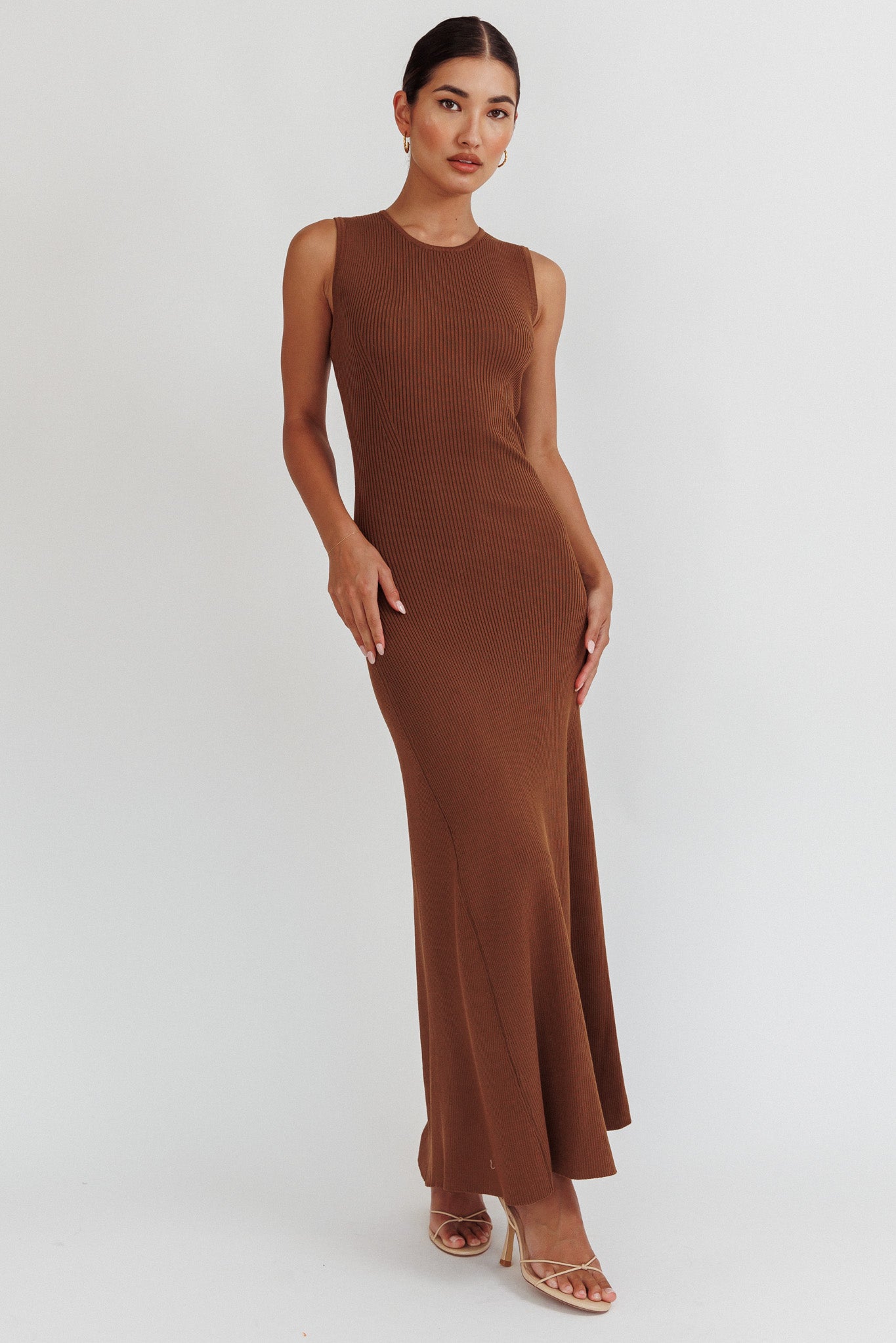 Braylee Sleeveless Ribbed Knit Maxi Dress Chocolate by Selfie Leslie Australia