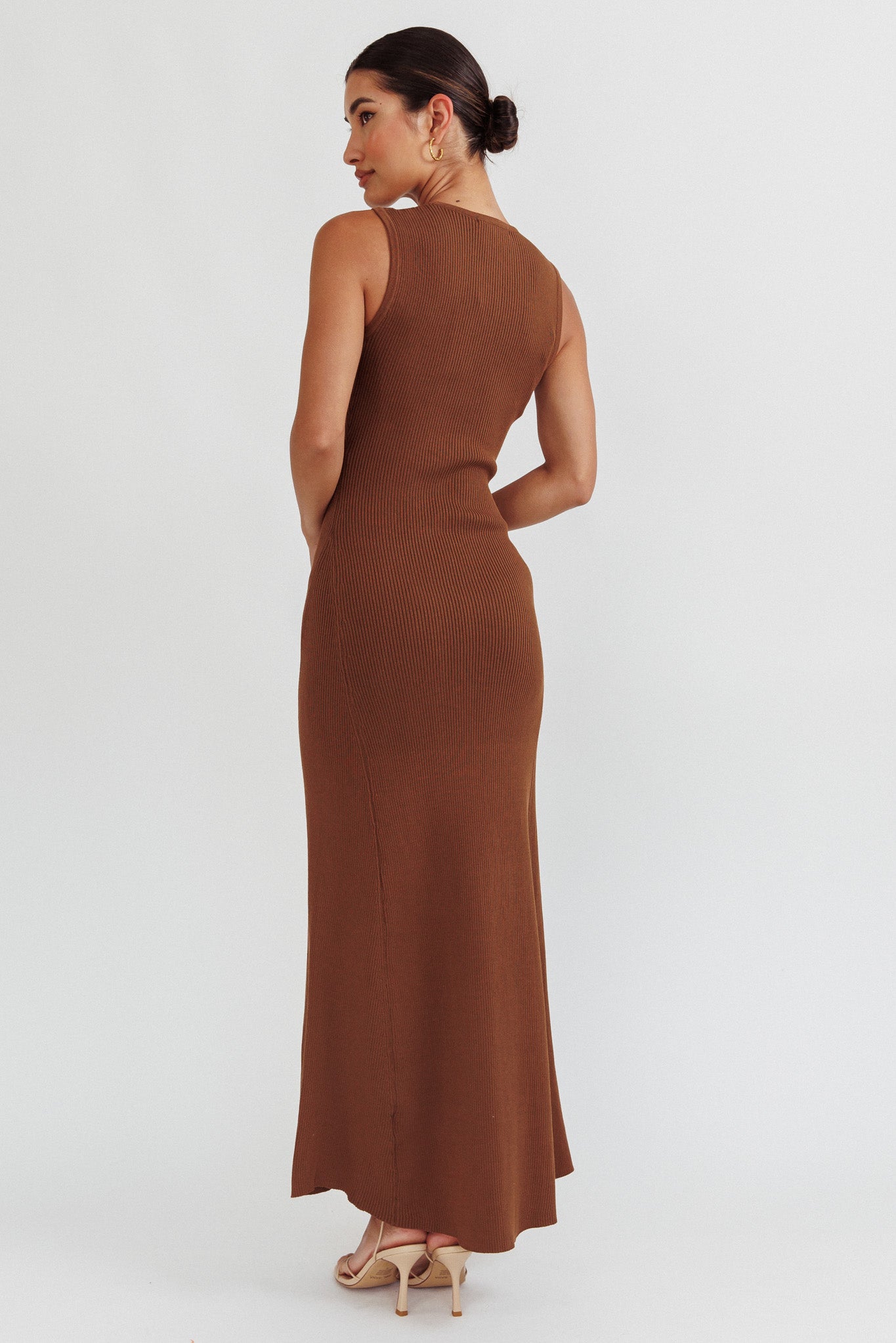 Braylee Sleeveless Ribbed Knit Maxi Dress Chocolate by Selfie Leslie Australia