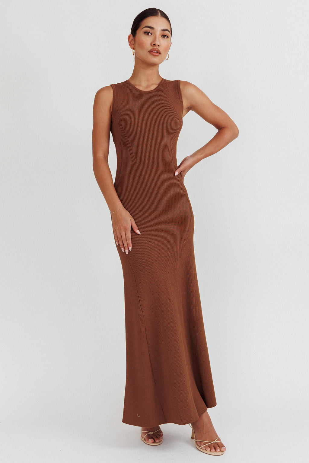 Braylee Sleeveless Ribbed Knit Maxi Dress Chocolate by Selfie Leslie Australia
