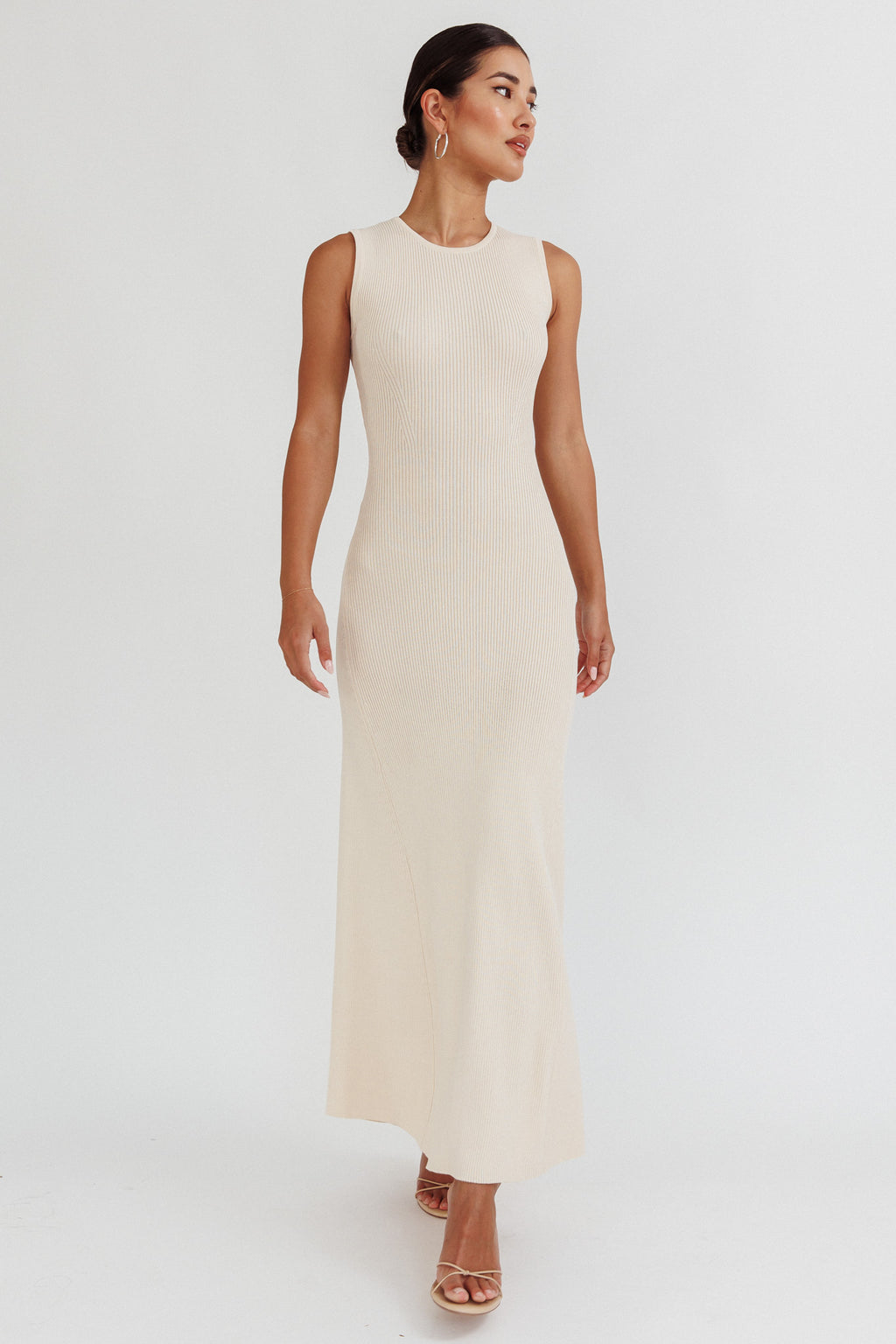 Braylee Sleeveless Ribbed Knit Maxi Dress Cream by Selfie Leslie Australia