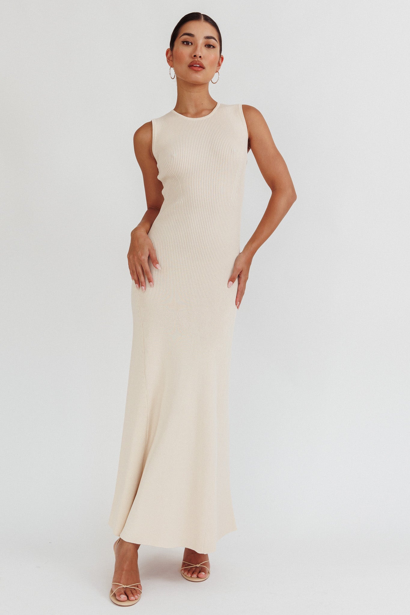 Braylee Sleeveless Ribbed Knit Maxi Dress Cream Selfie Leslie Australia Braylee Sleeveless Ribbed Knit Maxi Dress Cream Selfie Leslie Australia