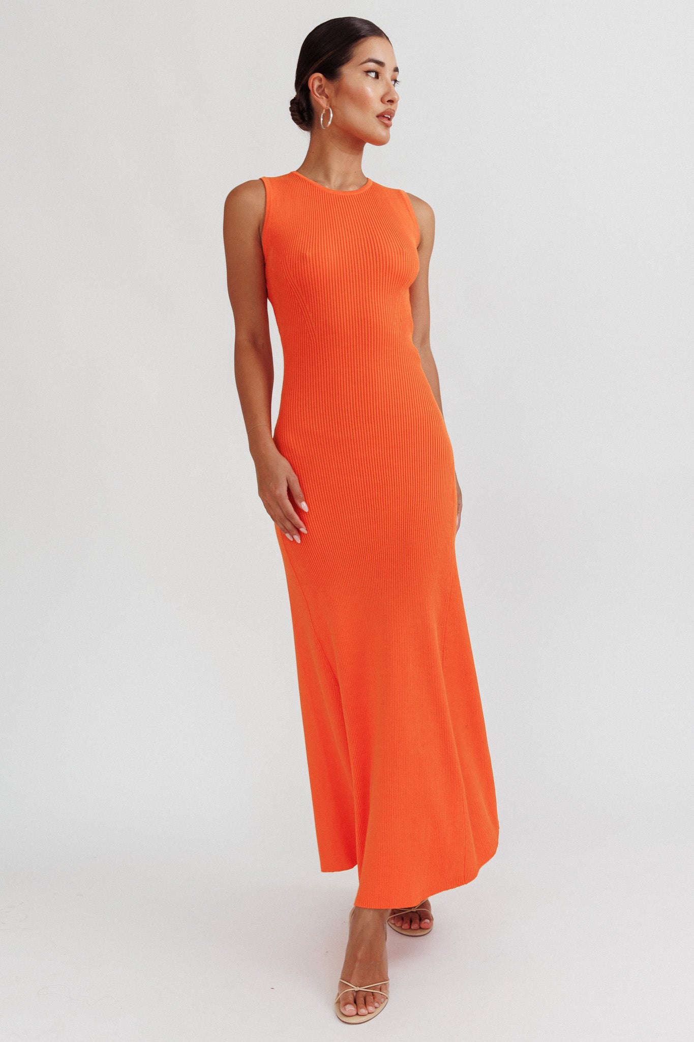 Braylee Sleeveless Ribbed Knit Maxi Dress Orange by Selfie Leslie Australia